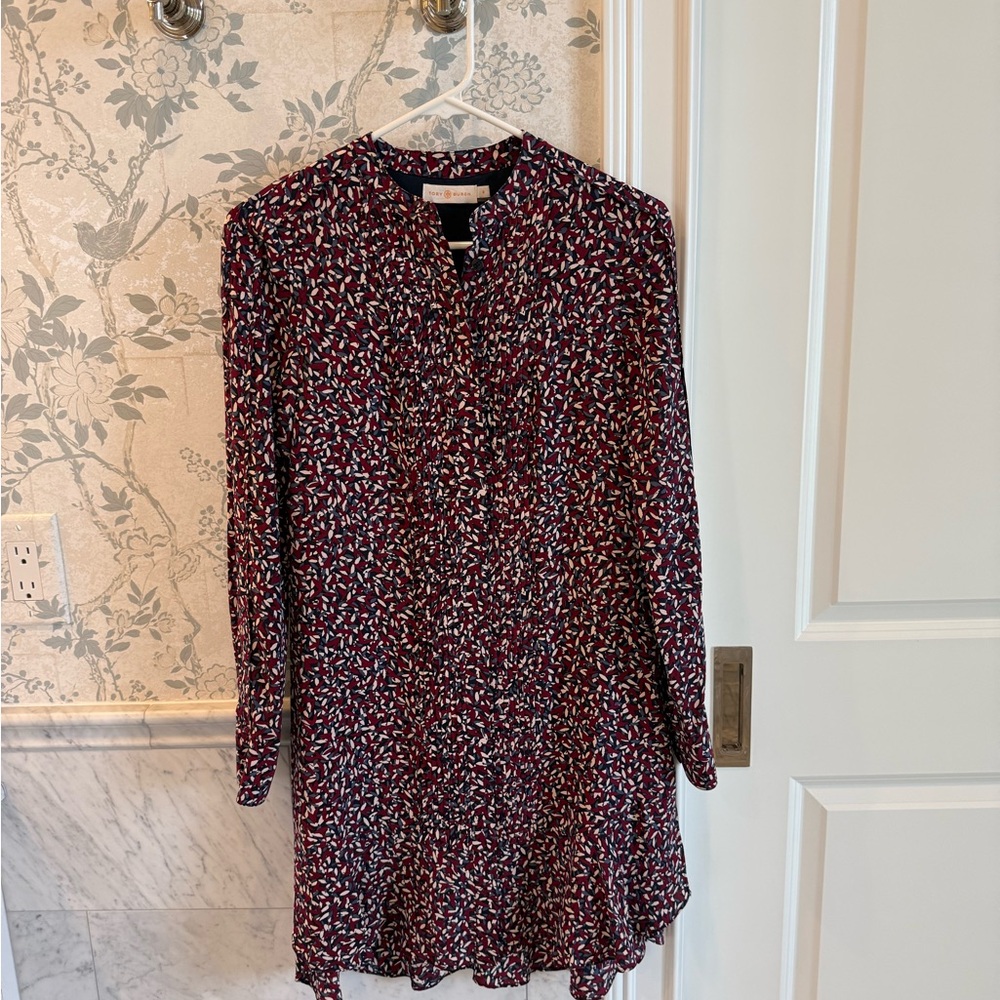 Tory Burch Silk Tunic Dress Size 0 Navy Red Print